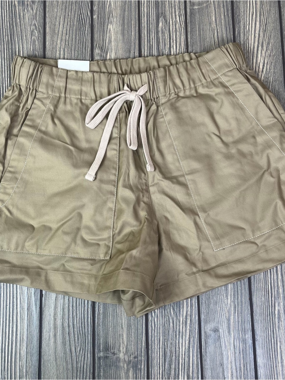 NEW Banana Republic Khaki High Rise Shorts Elastic Drawstring Pockets Women's M